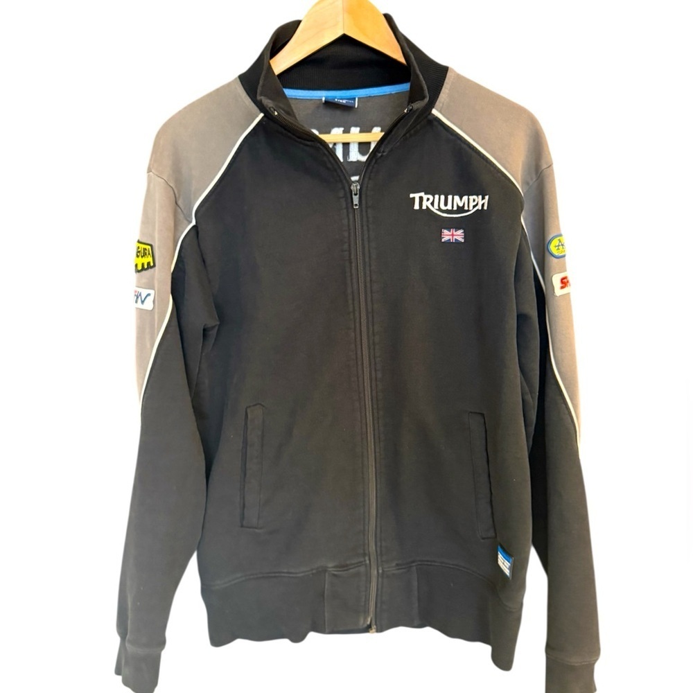 Triumph S Good used VINTAGE Black and Gray sweatshirt with jacket vibe patched